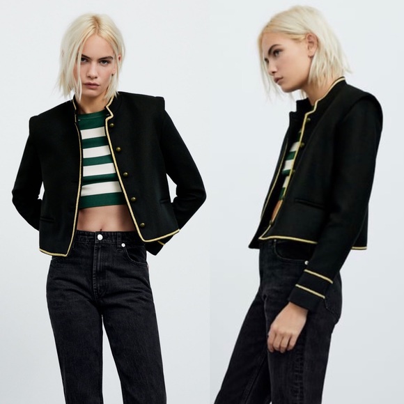 ZARA | Cropped Jacket With Gold Details - Picture 9 of 9